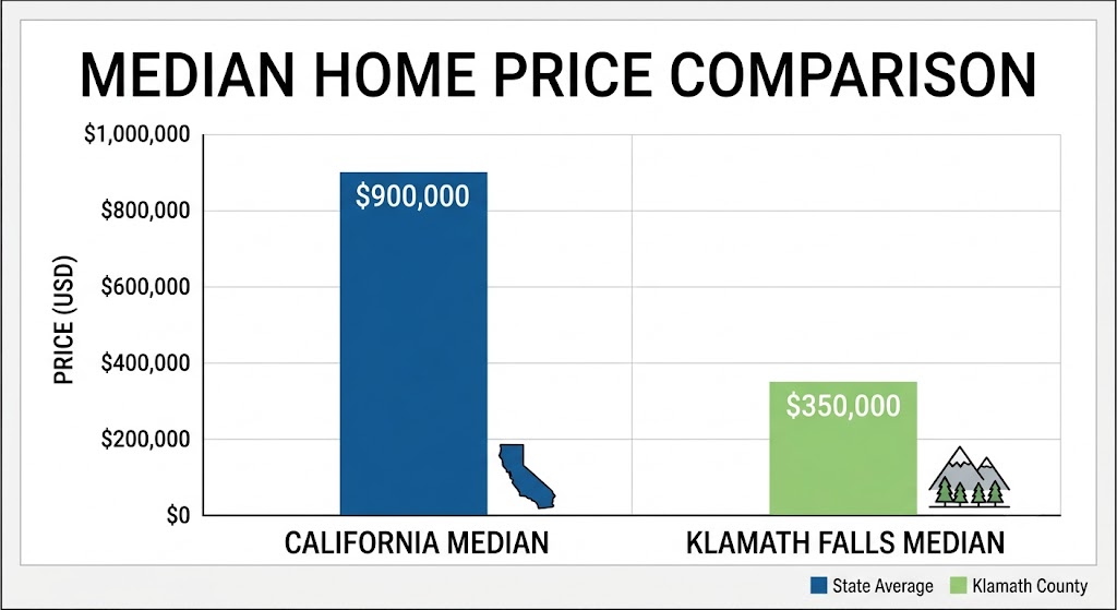 A simple side by side home price comparison chart (CA median vs. Klamath Falls median)